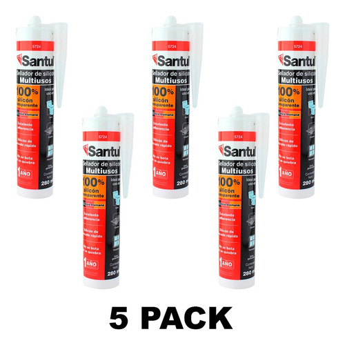 5 Pzs Sellador Transparente De Silicón Santul 280ml