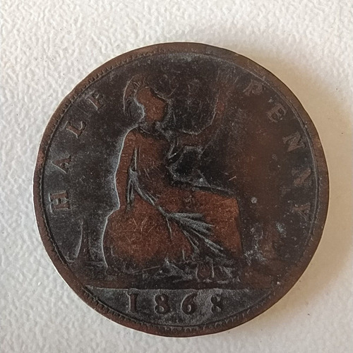 Antigua Moneda Medio Penique Inglaterra 1868 Km# 748.2