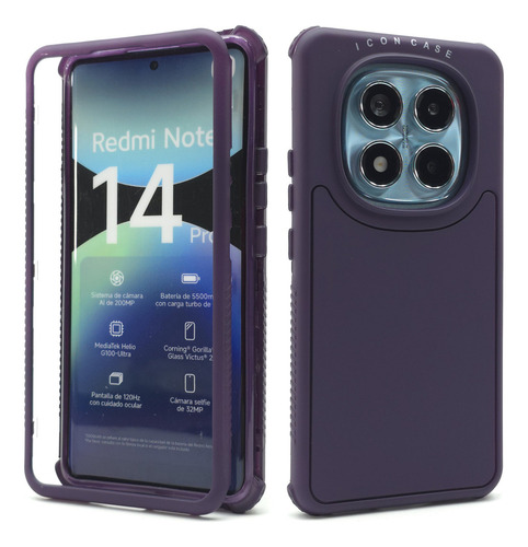 Funda 3 En 1 Para Redmi Note 14 Pro 4g Case Rudo Protector Violeta Redmi Note 14 Pro 4g