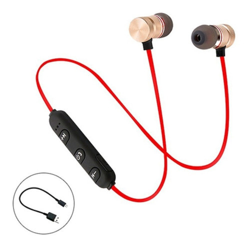 Fone Ouvido Magnetico Bluetooth 5.0 Microfone Estereo Musica Cor Vermelho
