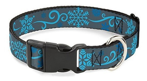 Buckle-down Dog Collar Plastic Clip Holiday Snowflakes Gray 