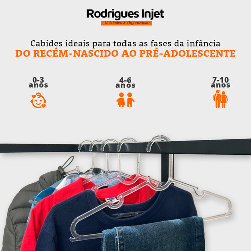 Cabide Infantil Acrilico Kit 50 Transparente Organizador Rodrigues Injet