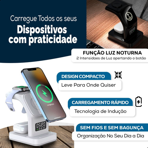 Carregador 15w Indução Magnético 5 Em 1 S/ Fio Turbo Celular