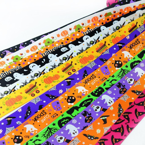 12 Piezas 1 Grosgrain Cintas Impresas Halloween Decoración