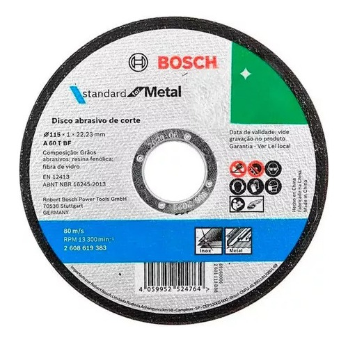 Disco Corte 115 X 1mm Metal Bosch Amoladora 4 1/2'' X 100 Un