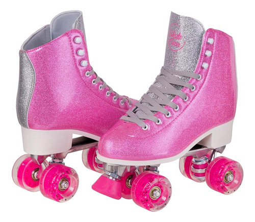 C Seven Sparkly Retro Quad Roller Skates (glitter Pink, Muje