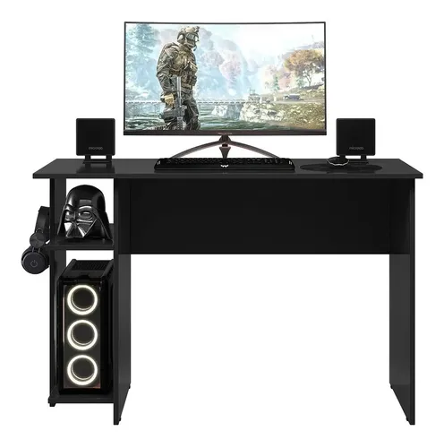 Mesa Gamer 2 Prateleiras Preto Fosco 3875 Qmovi Escrivaninha game...