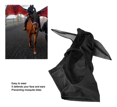 Máscara Antimoscas Caballos Tejido Punto Suave Transpirable Negro M