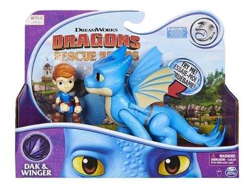 Imagen 1 de 5 de Dragones Rescue Figura Y Dragon Dak & Winger Pelicula Edu