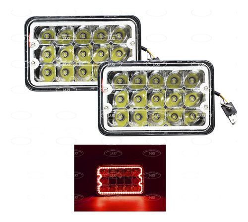 Par Faros Unidad 4x6 15 Led Con Aro Led Alta Y Baja H4