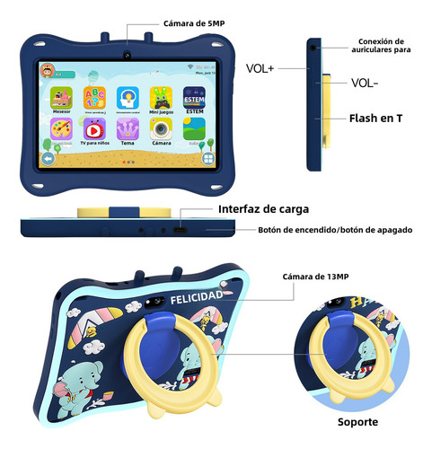 Tablet Para Niños Hancdon E13 7 Pulgadas 6g+128g Color Azul Acero 10 Core Con Android 12 Bt 5.0 ,wifi, 3800mah, 5mp+13mp ,con Tablet Funda