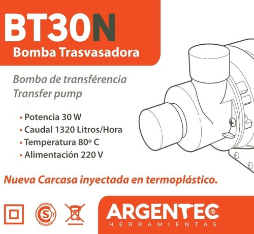 Bomba Trasvasadora Argentec Bt30n Cerveza Nuevo Modelo!!!