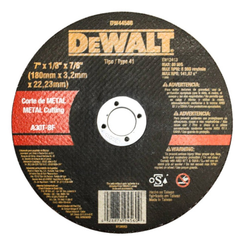 Disco Para Cortar Metal 7  X1/8x7/8 Plano. Dewalt