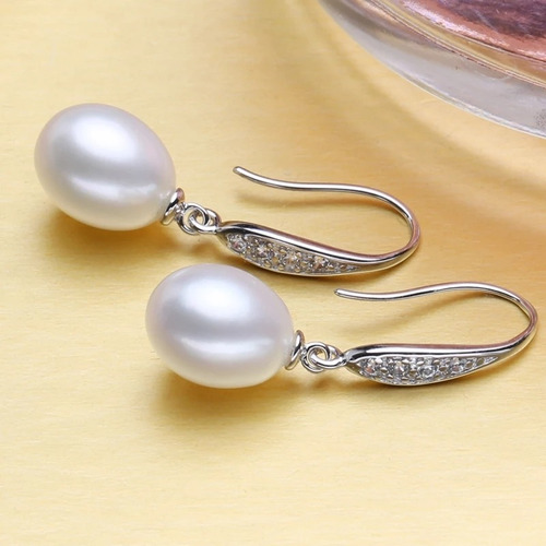 Imagen 2 de 5 de Aros Colgantes Perla Natural Y Plata Regalo Mujer Novias