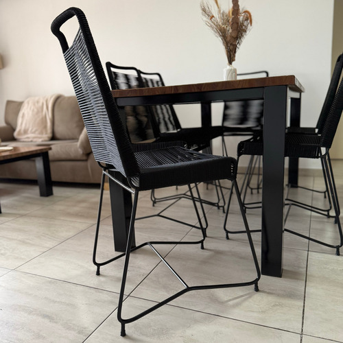 Silla Comedor Simil Yute Tulum Respaldo Alto Tejida 4 Unidad . Negro Negro