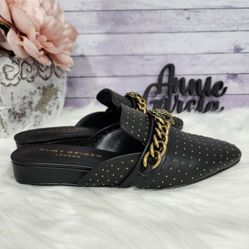 Mules Kurt Geiger Flats Negras Aguila Nuevas Originales