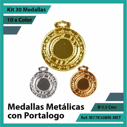 Kit 30 Medallas En Bogota De Portalogo Oro Metalica M77k30
