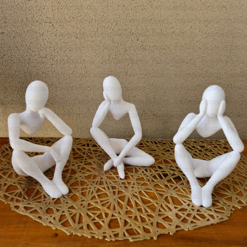 Combo X3 Adorno Figura Pensante Original Estatua Buda 15cm Blanco