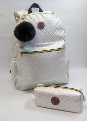 Kit Mochila Escolar Bolso + Estojo Branco 