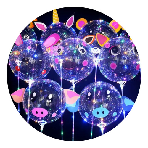 10 Globos Burbuja # 24 Luz Led Sticker Infantil Con Pilas Color Multicolor Stickers Animalitos Surtidos