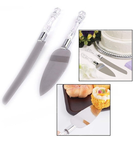 Imagen 1 de 8 de Set Pala + Cuchillo Torta Pastel Acero Mango Acrilico