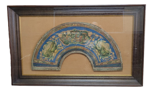 Quadro Pintura Cena Chinesa Madeira Meia Lua / Portico
