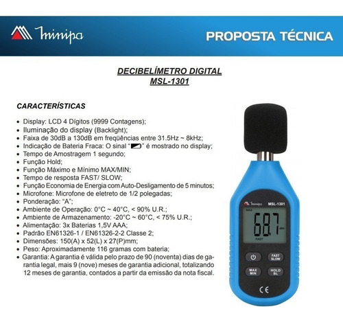 Decibelimetro Digital Com Medição Msl 1301 Minipa