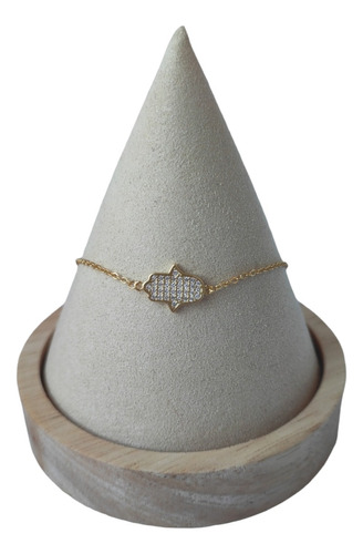 Pulsera Mano De Fatima Circones Plata Bañado En Oro De 18 K