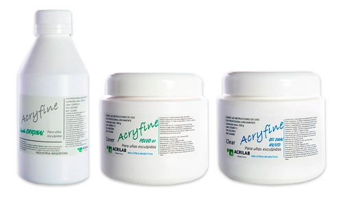 Kit Acryfine Polímero 200gr + Monómero 250ml + Gel Uv 250gr