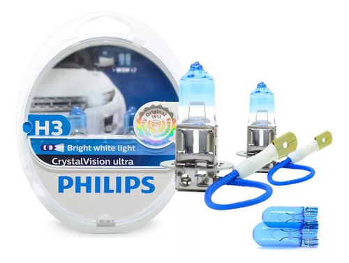 Kit Lâmpada Philips Crystal Vision Ultra H3 Pingão 55w 4300k