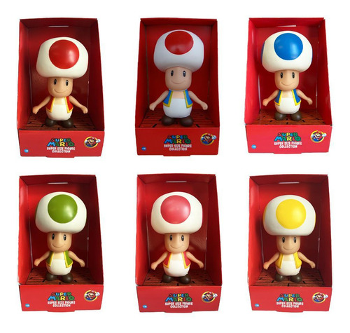 Kit 6 Bonecos Reino Toad Super Mario Bros Articulado Filme