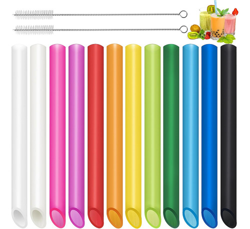 12 Pajitas Boba Reutilizables, Anchas, Reutilizables, Sin Bp