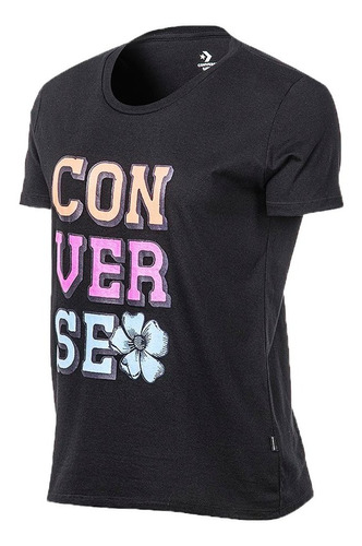 Converse Remera Lifestyle Mujer Flower Block Negro Fuk