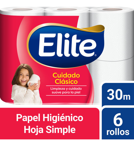 Papel Higienico Elite Hoja Simple 6 Rollos 30 Mts