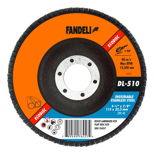 Disco Laminado Acero Inoxidable Fandeli 4.5 PLG 5 Pz Dl510