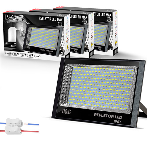 Kit 3 Refletor Holofote Super Led 700w Ip67 Prova D´agua Cor Da Carcaça Preto Cor Da Luz Branco Frio 6500k 110v/220v