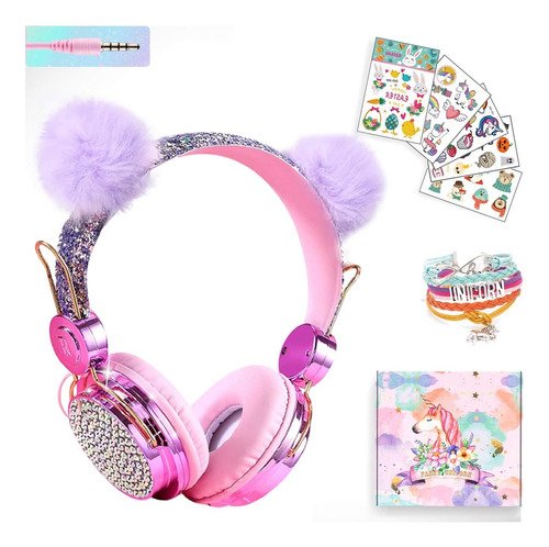 Svyhuok Auriculares Con Cable Unicornio Rosa Niñas, Lindos