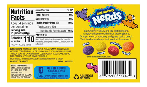 Dulce Nerds Big Chewy Frutas 120g Cada Cajita - Caja 12 Pzs