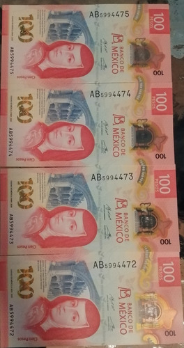 2 Billetes De 100 Pesos Sor Juana Consecutivas Serie  Ab 