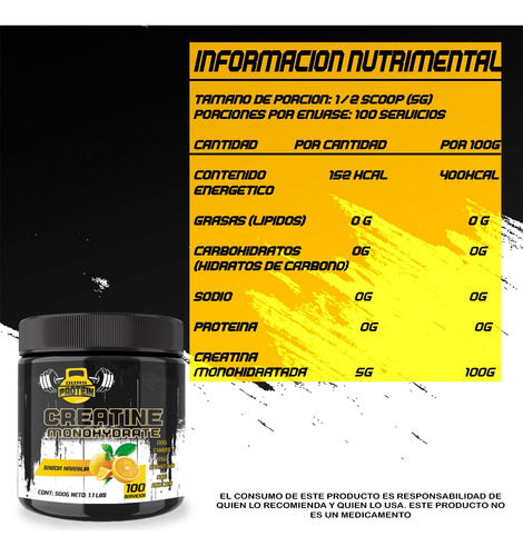 Creatina Monohidratada 500g Guns En Polvo Varios Sabores Pre Naranja