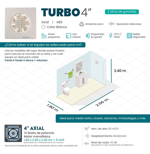 Imagen 2 de 6 de Extractor De Aire Turbo 4 Pulgadas Blanco Masterfan