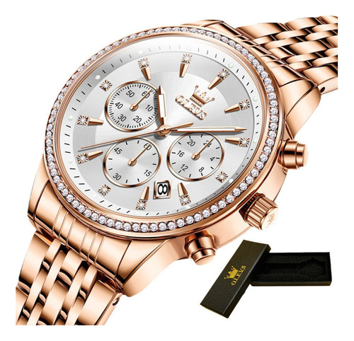 Reloj De Diamantes De Lujo Olevs Luminous Chronograph .