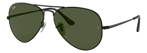 Anteojos de sol Ray-Ban Aviator RB3689 Standard con marco de metal color polished black, lente green de cristal clásica, varilla polished black de metal