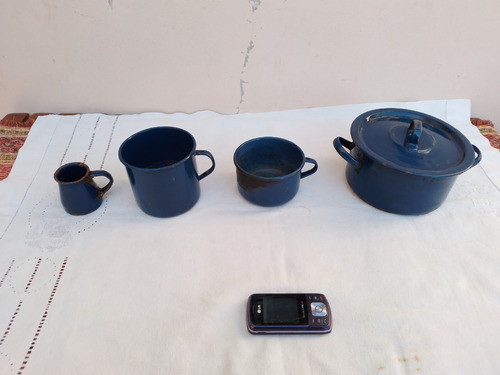 Lote Antiguos Enlozados Olla Hervidor Taza Mate Decoración