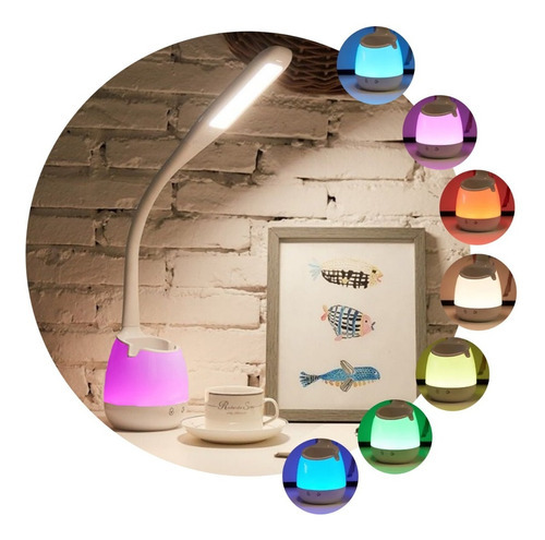 Lámpara Escritorio Led Recargable Con Luz Rgb Portalápices Color de la estructura Blanco