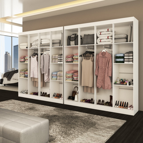 Closet Casal Em L Ele E Ela 4 Metros 16 Prateleiras 4 Cor Branco