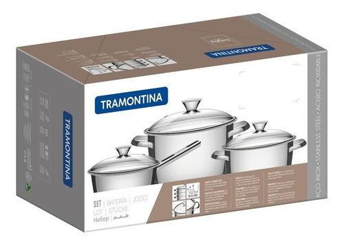 Imagen 2 de 7 de Bateria Cocina 3 Pzs Tramontina Allegra Triple Fondo Acero