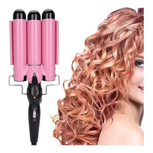 Pinza Rizadora ondas 3 Tubos Para Cabello Sirena Mujer Rosa