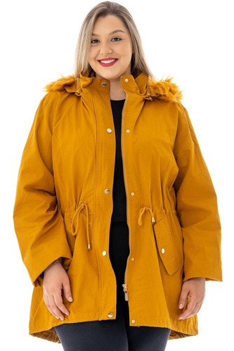 Casaco Feminino Tamanho Grande, Parka De Sarja Plus Size