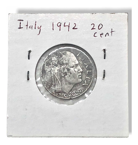 Moneda Antigua De Italia De 20 Centésimos Del Año 1942 Wwii (Usado)